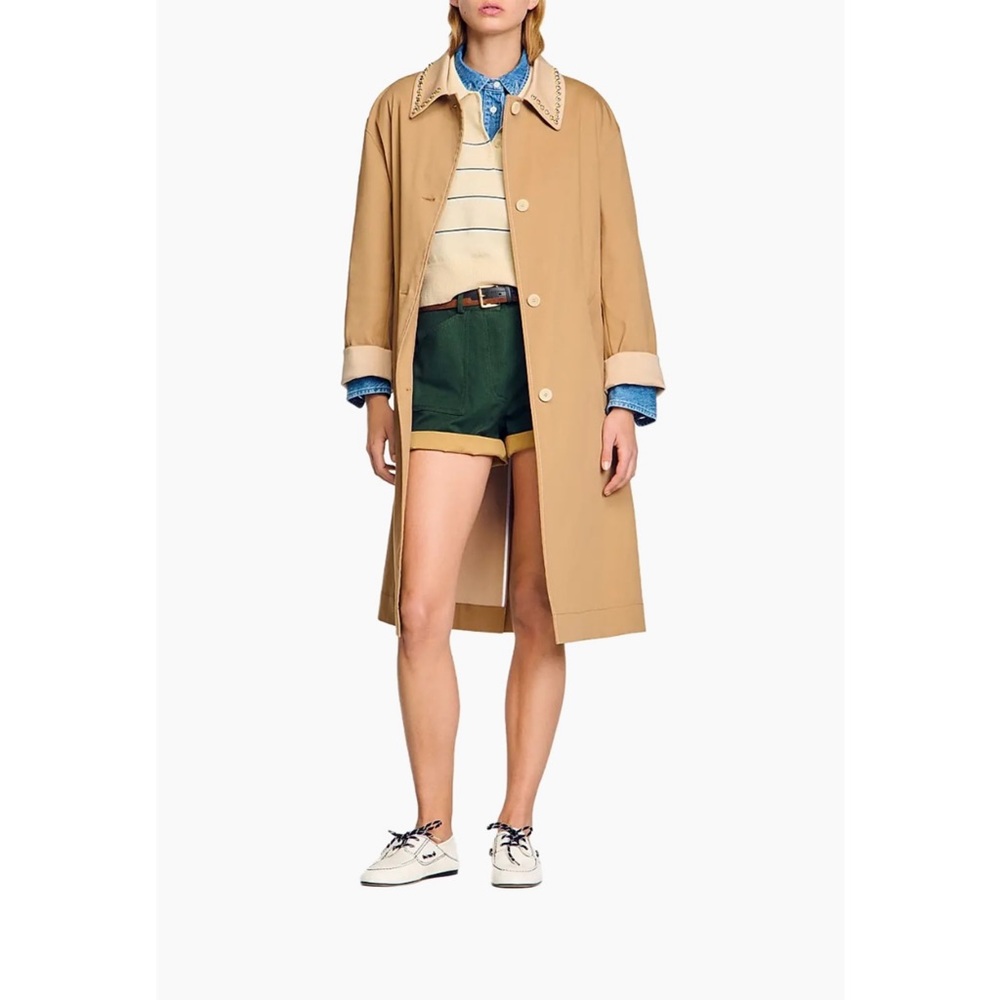 NWT Sandro Trench Coat with Rhinestone Collar
